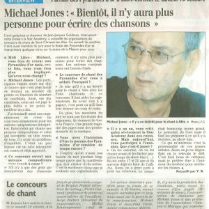 article Michael Jones guitariste de Jean Jacques Goldman participe à la Pyramide dor durant 5 ans concours national organisé par Chanson et Musique